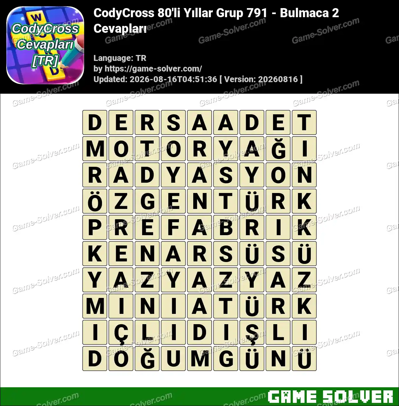 CodyCross 80’li Yıllar Grup 791 – Bulmaca 2 Cevapları
